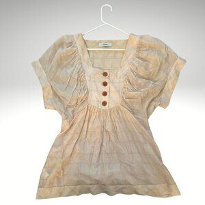 LOVER THE LABEL | Plaid Pleat Tunic Top | Ruched Square Neck | RARE Aussie Label